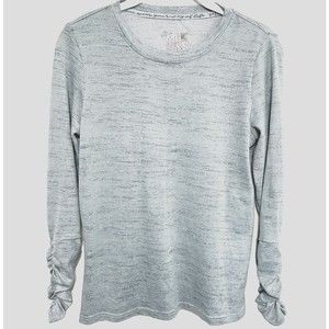 Muk Luks Pullover Butter Knit Top Womens Petite PXS Ruched-Sleeve Heather Gray